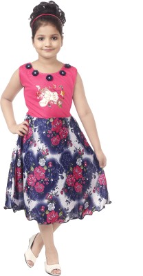 NXG Indi Girls Below Knee Casual Dress(Pink, Sleeveless)