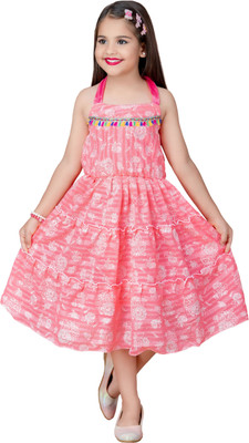 TAILORWOMEN Girls Maxi/Full Length Festive/Wedding Dress(Pink, Sleeveless)