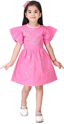 sussree Indi Baby Girls Midi/Knee Length Party Dress(Pink, Short Sleeve)