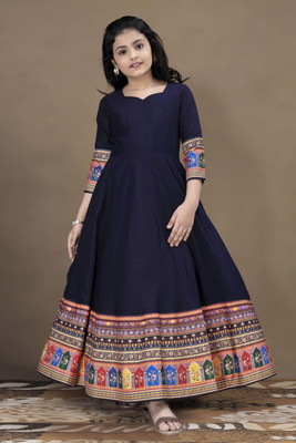 Fashion Dream Girls Maxi/Full Length Festive/Wedding Dress(Dark Blue, 3/4 Sleeve)