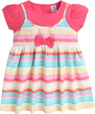 Mama & Bebe Indi Girls Midi/Knee Length Casual Dress(Pink, Fashion Sleeve)