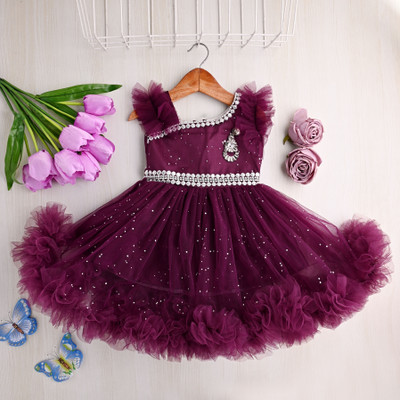 R RAI FASHION Indi Baby Girls Above Knee Festive/Wedding Dress(Maroon, Sleeveless)