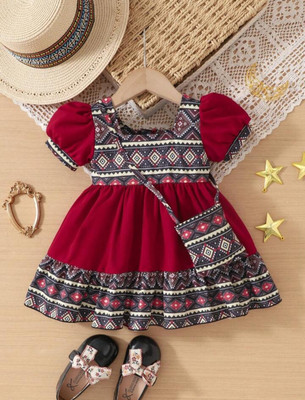 MISCHIF FASHION Baby Girls Midi/Knee Length Party Dress(Maroon, Cap Sleeve)
