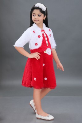 JIYAN FASHION WORLD Girls Midi/Knee Length Casual Dress(White, 3/4 Sleeve)