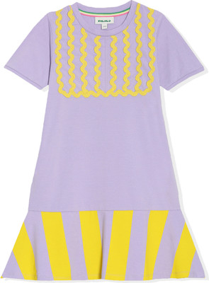 pilolo Indi Girls Below Knee Casual Dress(Purple, Half Sleeve)