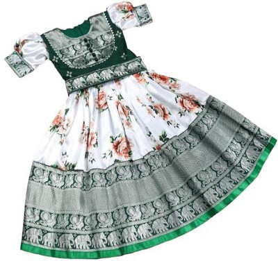 jahee Girls Maxi/Full Length Festive/Wedding Dress(Green, Half Sleeve)