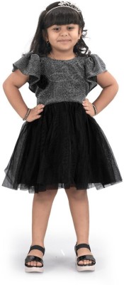 Shree fashion fab Baby Girls Midi/Knee Length Casual Dress(Silver, Short Sleeve)