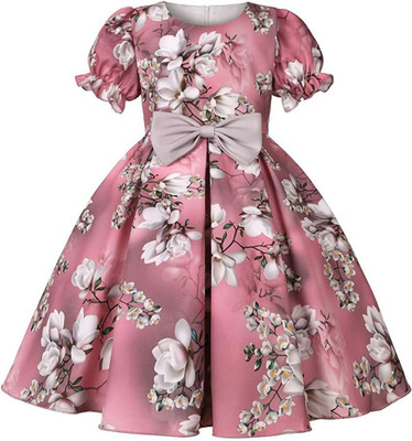 DHARMIKAAY TRENDZ Indi Girls Midi/Knee Length Festive/Wedding Dress(Pink, Fashion Sleeve)