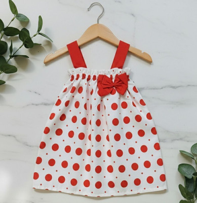 SnugCute Indi Baby Girls Midi/Knee Length Casual Dress(Red, White, Sleeveless)