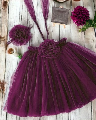 PERFECT FASHION Girls Midi/Knee Length Festive/Wedding Dress(Purple, Sleeveless)