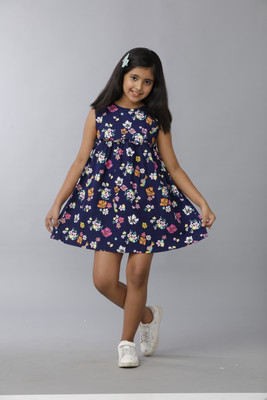 Under Fourteen Only Girls Midi/Knee Length Party Dress(Blue, Sleeveless)