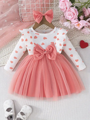 Amavya Fashions Girls Midi/Knee Length Festive/Wedding Dress(Pink, Full Sleeve)