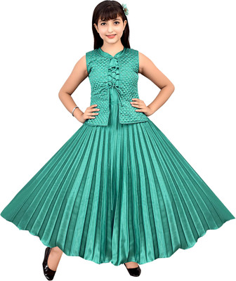 Prenacollection Girls Maxi/Full Length Party Dress(Light Blue, Sleeveless)