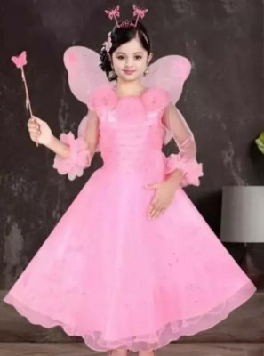 Shavivi Girls Maxi/Full Length Party Dress(Pink, 3/4 Sleeve)