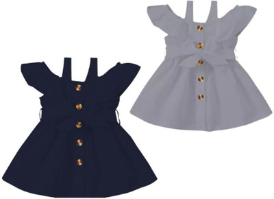 styleart Girls Below Knee Party Dress(Dark Blue, Short Sleeve)