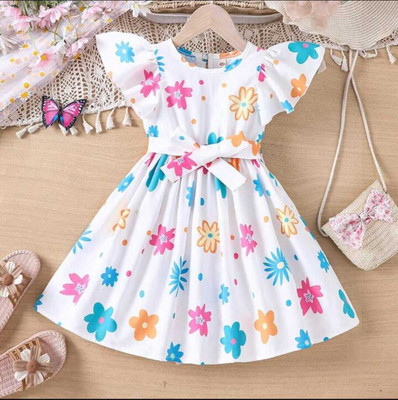 Mullick the designer Baby Girls Midi/Knee Length Casual Dress(White, Short Sleeve)