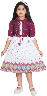 RKTM Girls Below Knee Festive/Wedding Dress(Multicolor, 3/4 Sleeve)