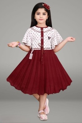 MILILIAM Girls Midi/Knee Length Casual Dress(Maroon, Fashion Sleeve)