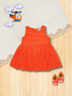 CREATIVE KID'S Indi Girls Midi/Knee Length Casual Dress(Orange, Sleeveless)