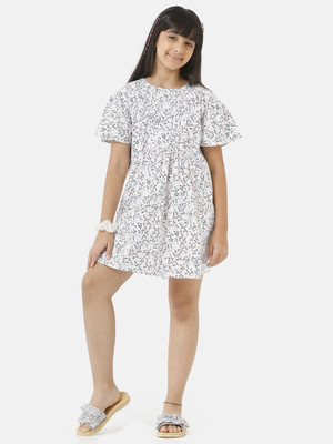 Under Fourteen Only Girls Midi/Knee Length Casual Dress(White, Short Sleeve)