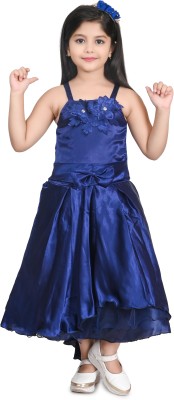 Zenat Girls Maxi/Full Length Party Dress(Blue, Sleeveless)