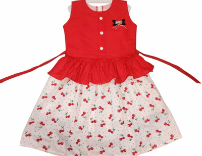 RTG Indi Baby Girls Midi/Knee Length Casual Dress(Red, Sleeveless)