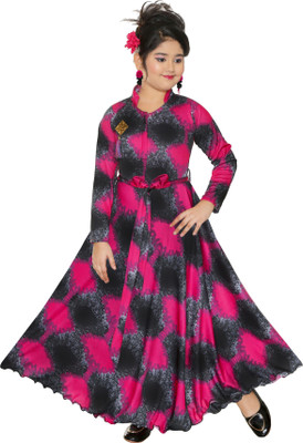 KAARIGARI Girls Maxi/Full Length Party Dress(Multicolor, Full Sleeve)