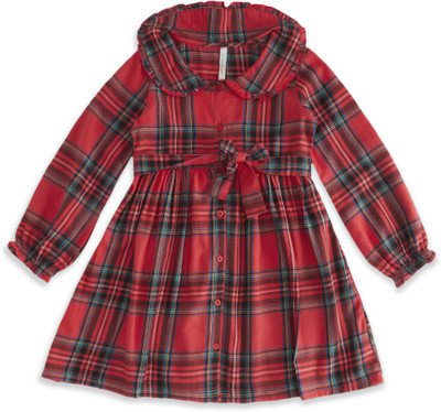 Pantaloons Junior Girls Midi/Knee Length Casual Dress(Multicolor, Full Sleeve)