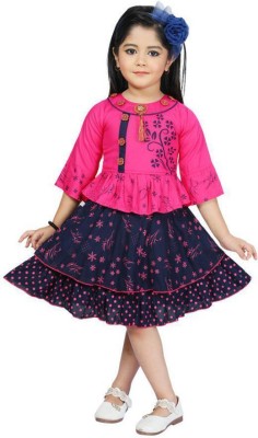 LINK KWALITY GARMENTS Girls Midi/Knee Length Casual Dress(Pink, 3/4 Sleeve)