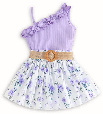 BHULKA Girls Midi/Knee Length Party Dress(Purple, Sleeveless)