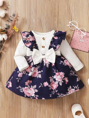Classy Moda Baby Girls Midi/Knee Length Casual Dress(Blue, Full Sleeve)