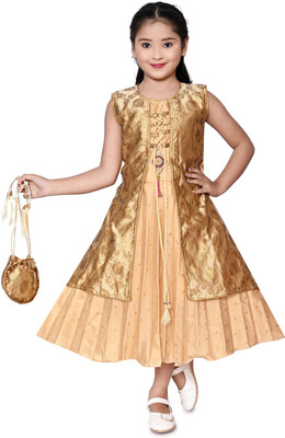 FAYEZFASHION Girls Maxi/Full Length Festive/Wedding Dress(Yellow, Sleeveless)