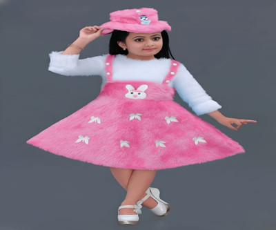 LITTLE KANHA Girls Above Knee Casual Dress(Pink, 3/4 Sleeve)