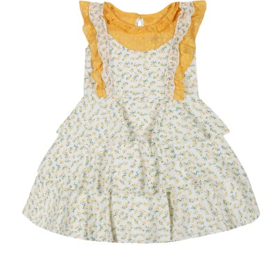 YOUNG BIRDS Indi Girls Midi/Knee Length Casual Dress(Yellow, Short Sleeve)