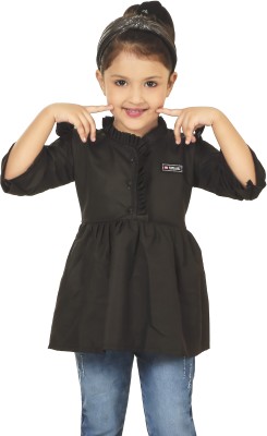 NXG Girls Casual Cotton Blend Tunic Top(Black, Pack of 1)