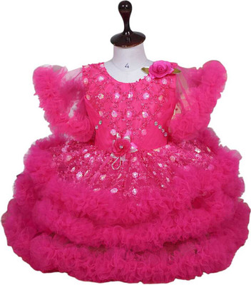 BRDRESS Girls Midi/Knee Length Casual Dress(Pink, Sleeveless)
