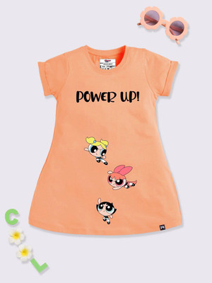 YK X Minute Mirth Girls Above Knee Casual Dress(Orange, Short Sleeve)