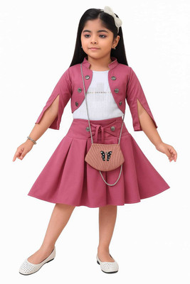 FARHAN FASHION Indi Girls Midi/Knee Length Casual Dress(Pink, White, 3/4 Sleeve)