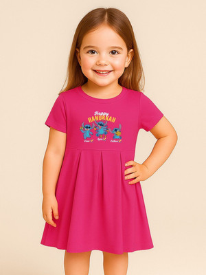 YK Disney Girls Above Knee Casual Dress(Pink, Short Sleeve)