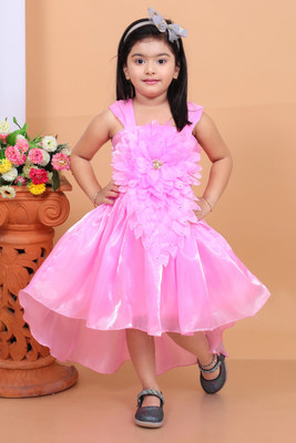 PN fashion Girls Below Knee Festive/Wedding Dress(Pink, Sleeveless)