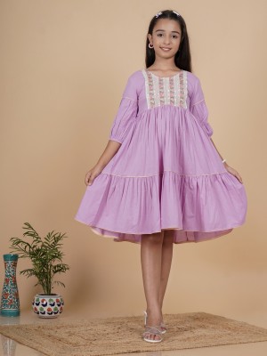 JustShe Girls Midi/Knee Length Festive/Wedding Dress(Purple, 3/4 Sleeve)