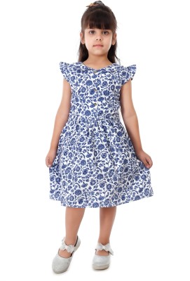 KAVI ECOM Girls Midi/Knee Length Casual Dress(Blue, Sleeveless)