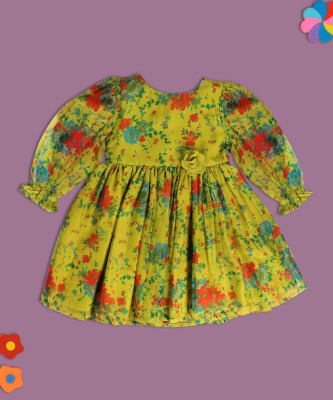 MINI KLUB Girls Midi/Knee Length Casual Dress(Multicolor, 3/4 Sleeve)