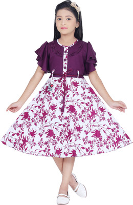 Supreme Fashion World Girls Midi/Knee Length Festive/Wedding Dress(Maroon, Short Sleeve)