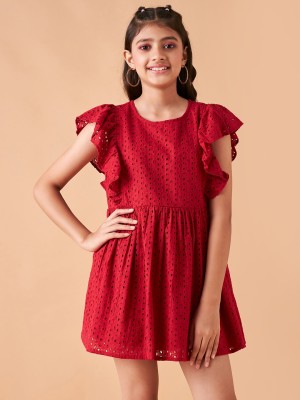 Cherry & Jerry Girls Above Knee Casual Dress(Red, Cap Sleeve)