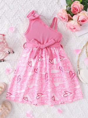 PAMBERSTON Girls Midi/Knee Length Party Dress(Pink, Sleeveless)