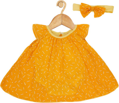 CREATIVE KID'S Baby Girls Midi/Knee Length Casual Dress(Yellow, Short Sleeve)