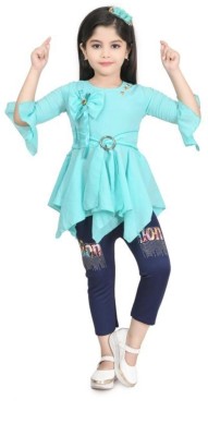 RM Collection Indi Girls Above Knee Casual Dress(Light Green, 3/4 Sleeve)