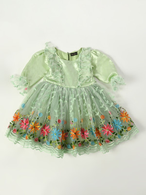 Bella Moda Girls Midi/Knee Length Party Dress(Green, Full Sleeve)