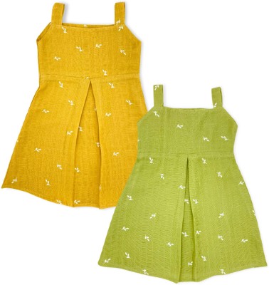 Zizuka Indi Baby Girls Midi/Knee Length Casual Dress(Yellow, Sleeveless)